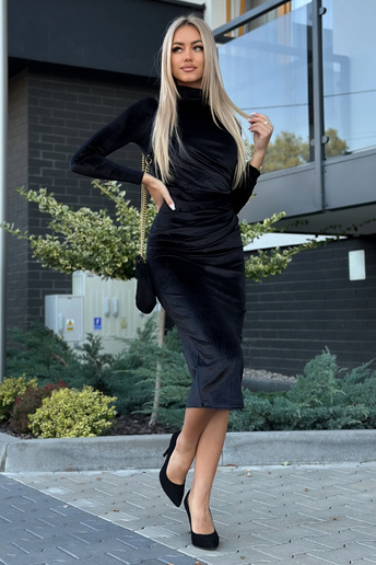 Elegancka sukienka welurowa midi Olivia czarna