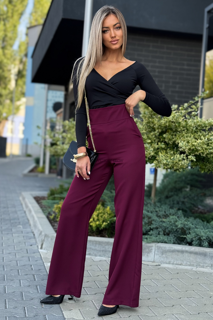 Eleganckie spodnie z wysokim stanem Sandy bordo