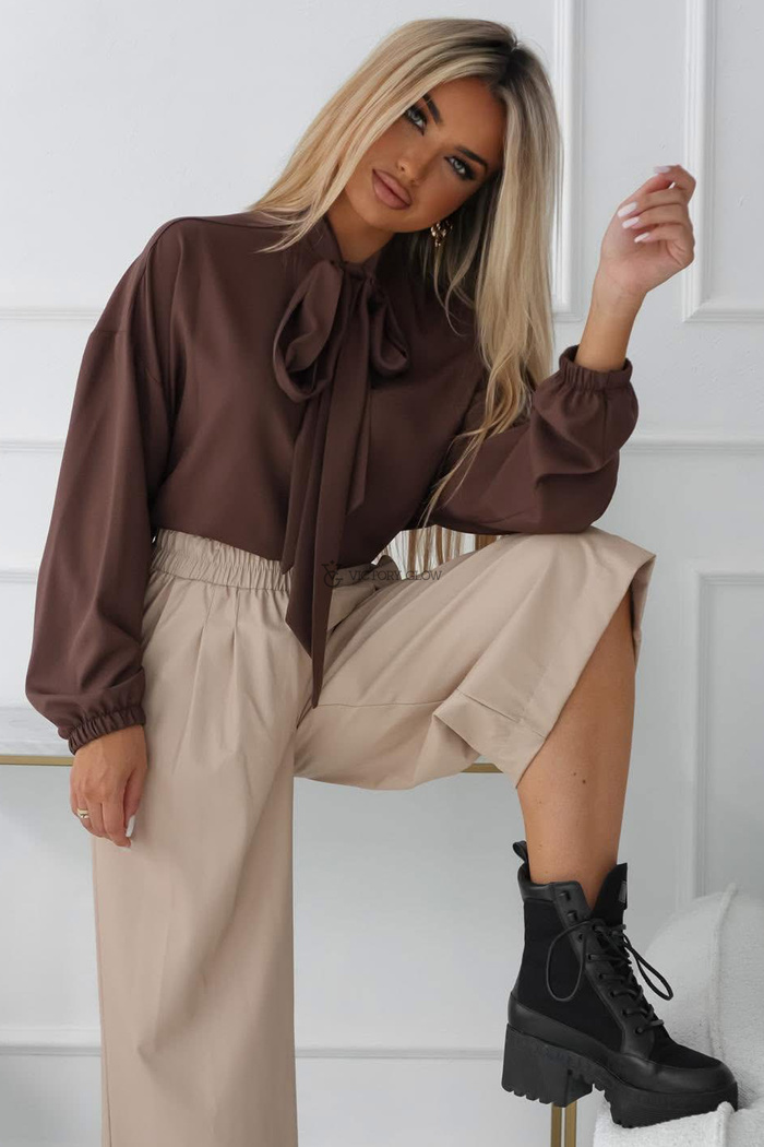 Elegancka koszula z krawatką Gina czekoladowa