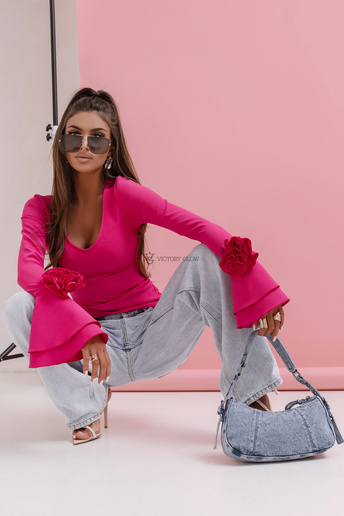 Dopasowana bluzka z różą Miss Rosse fuksja