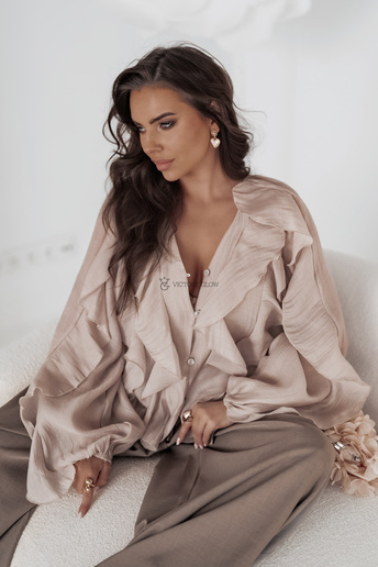 Koszula oversize z falbanami Ella beżowa