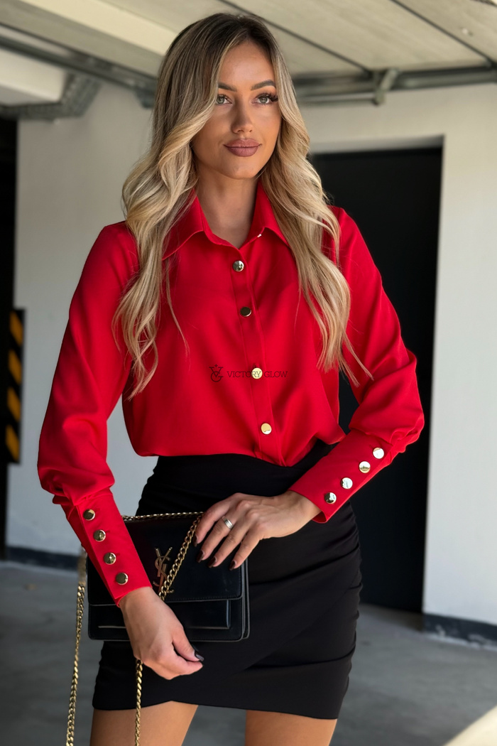 Elegancka koszula z wysokim mankietem Corrie czerwona