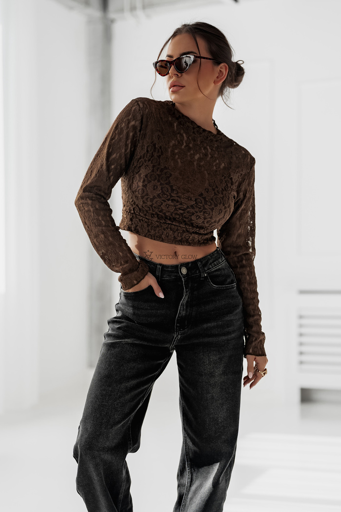 Koronkowa krótka bluzka Marti czekoladowa