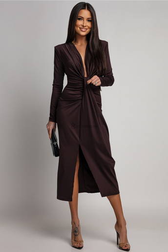 Sukienka w prążek z drapowaniem Bree czekoladowa