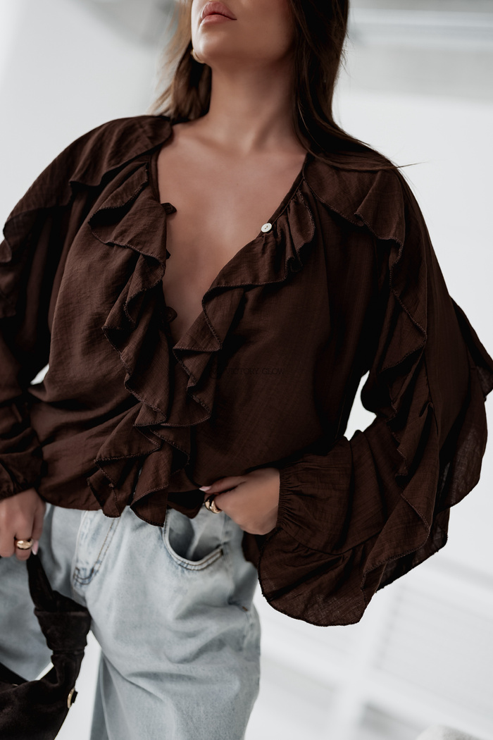 Koszula oversize z falbanami Ella czekoladowa