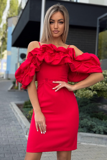 Sukienka koktajlowa Bella midi hiszpanka czerwona