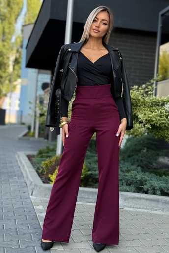 Eleganckie spodnie z wysokim stanem Sandy bordo
