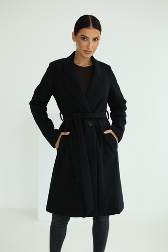 Elegancki płaszcz z paskiem Klara czarny