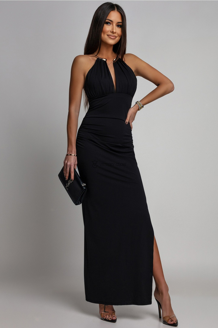 Sukienka maxi z biżuteryjnym dekoltem Gabby czarna