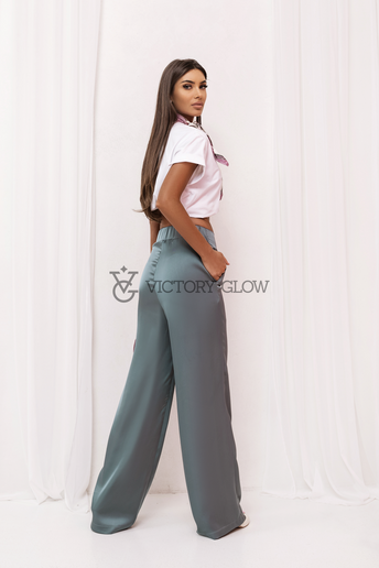 Spodnie satynowe Diva La Balancia turkusowe