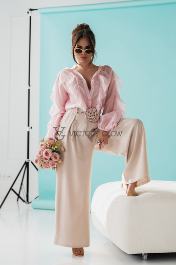 Szerokie spodnie z różą Mila beżowe