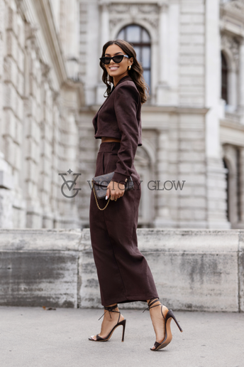 Komplet  marynarka i spódnica Warris czekoladowy