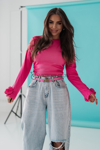 Dopasowana bluzka w prążek z różą Iga różowa