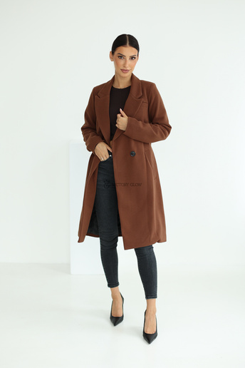 Elegancki płaszcz z paskiem Klara brązowy