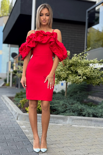Sukienka koktajlowa Bella midi hiszpanka czerwona
