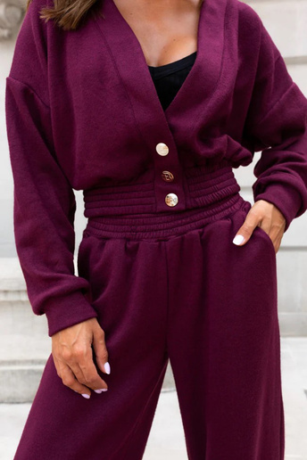 Komplet dresowy z miękkiej dzianiny spodnie i bluza Meggi bordo