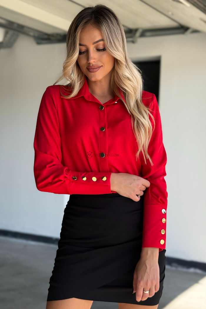 Elegancka koszula z wysokim mankietem Corrie czerwona