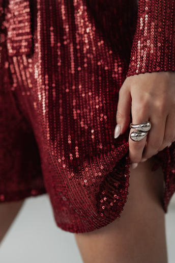 Cekinowy kombinezon kopertowy Big Stars bordowy