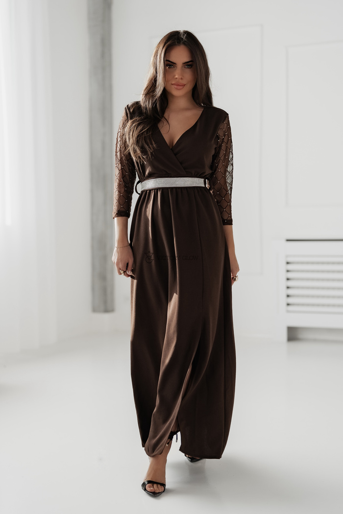 Wieczorowa sukienka maxi Dalia czekoladowa