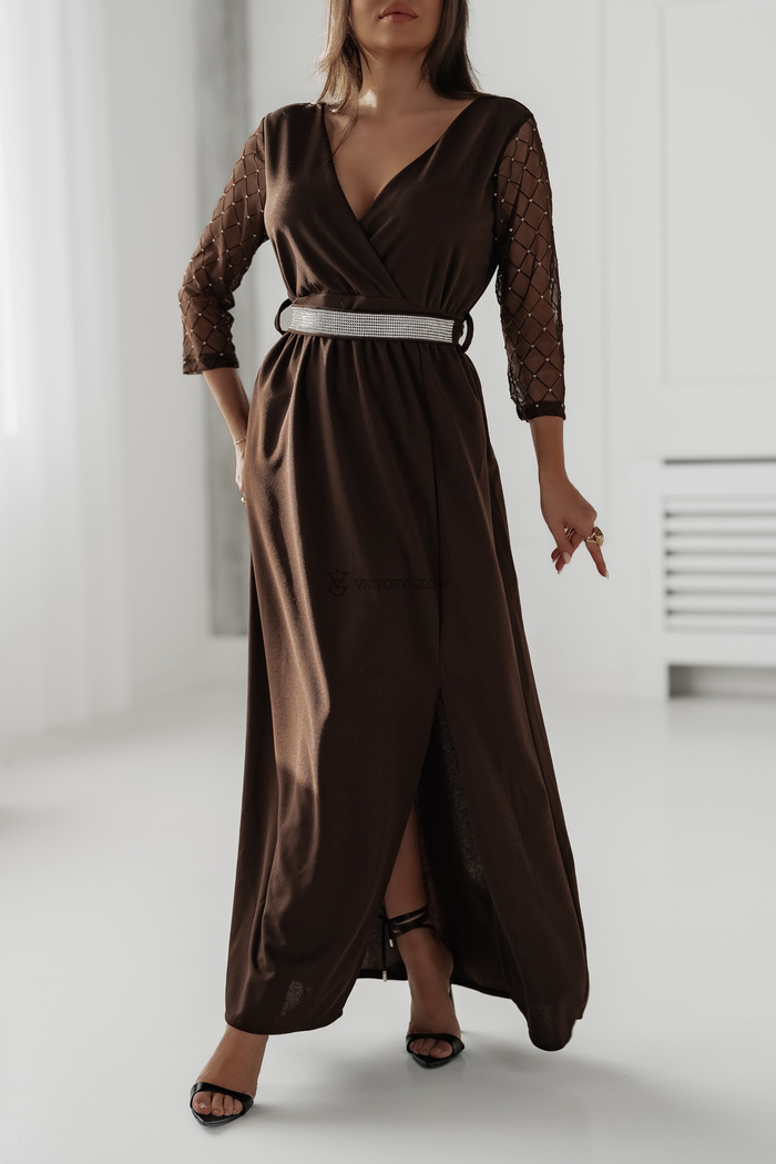 Wieczorowa sukienka maxi Dalia czekoladowa