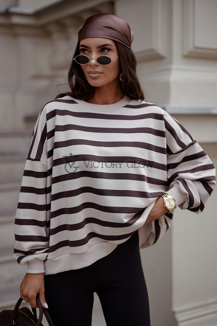 Luźna bluza w paski Strel beżowo-brązowa