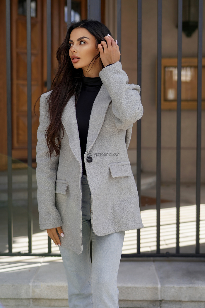 Żakiet boucle Wiera z kołnierzem miętowy