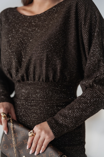 Połyskująca sukienka w prążek Franses czekoladowa