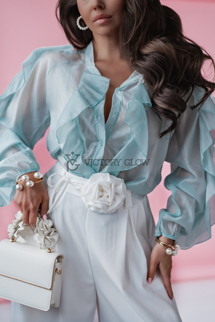 Koszula oversize z falbanami Ella miętowa