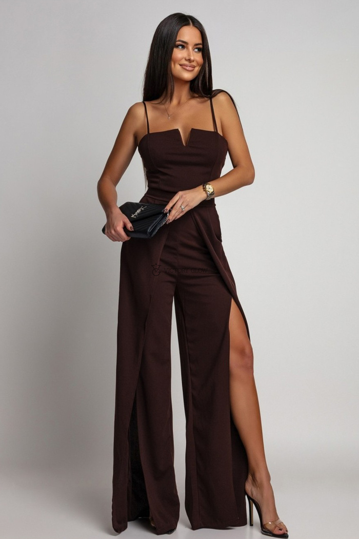 Elegancki kombinezon na ramiączkach Pati czekoladowy