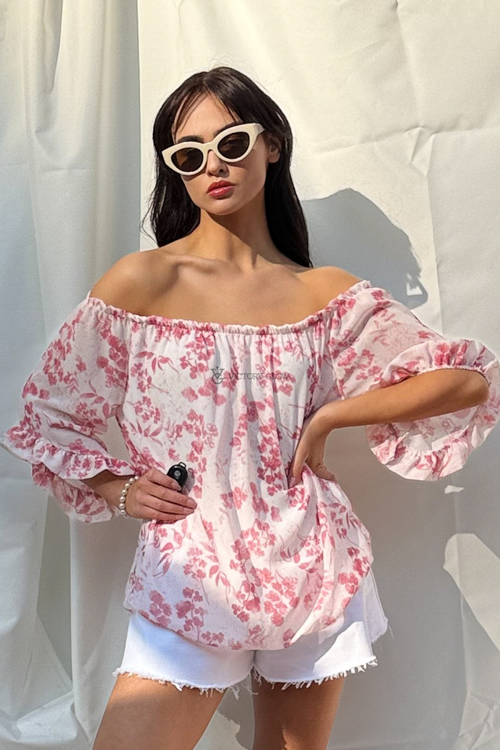 Bluzka luźna hiszpanka szyfonowa Lea różowa