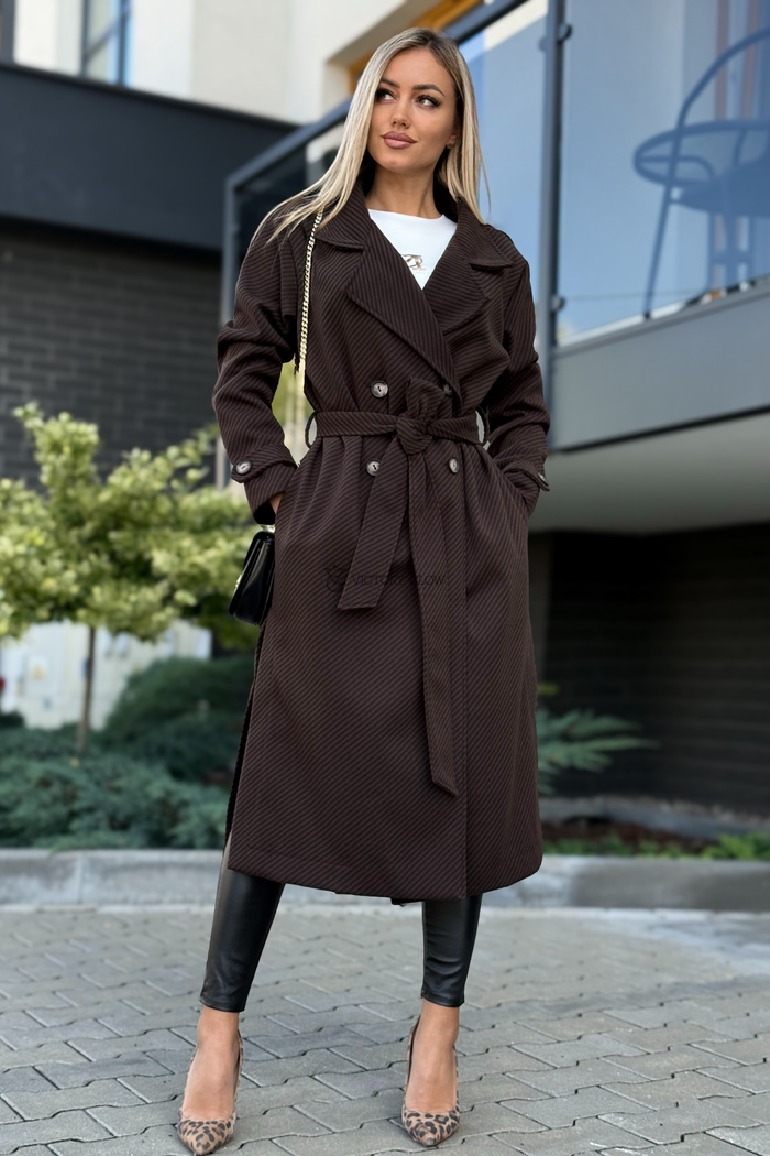 Klasyczny wełniany płaszcz bez podszewki Marina czekoladowy