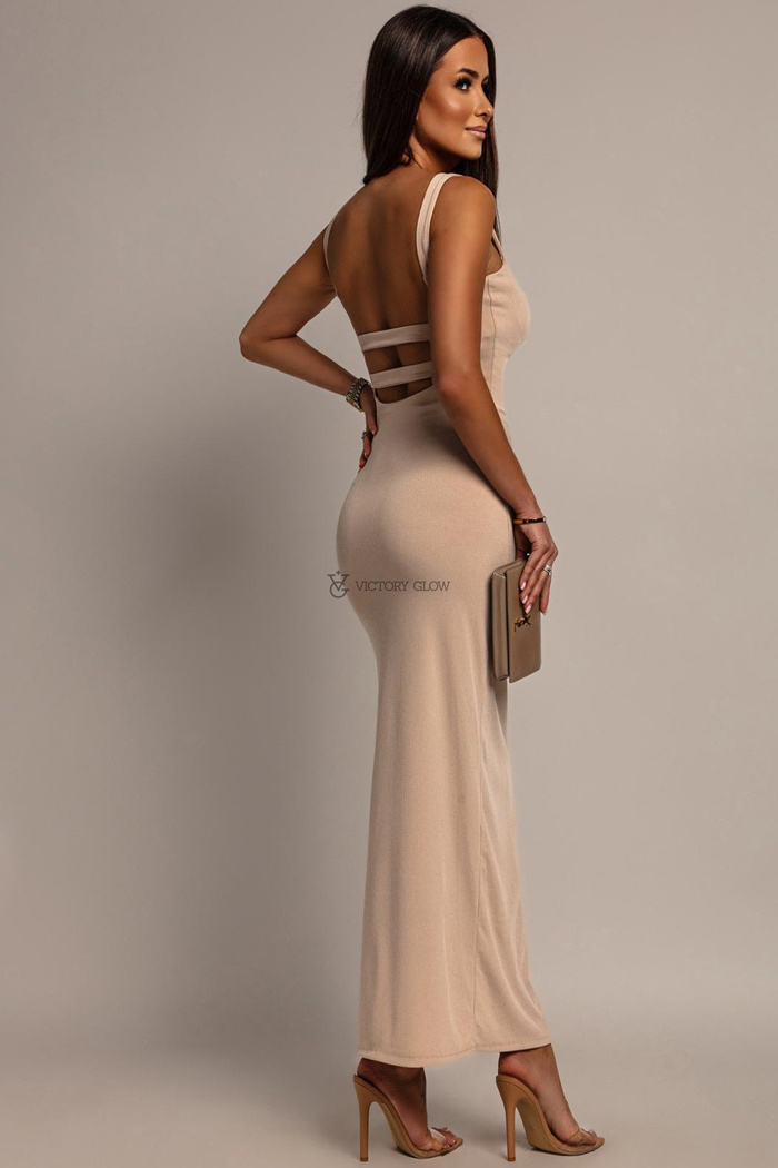 Dopasowana sukienka maxi Noel beżowa
