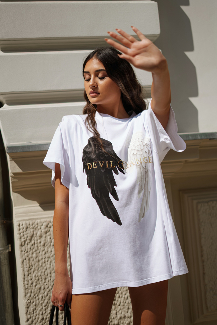 T-shirt oversize Demon&Angel biały