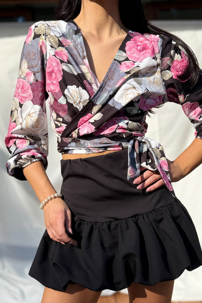 Bluzka wiązana z długimi rękawami Mrs Rosse czarna