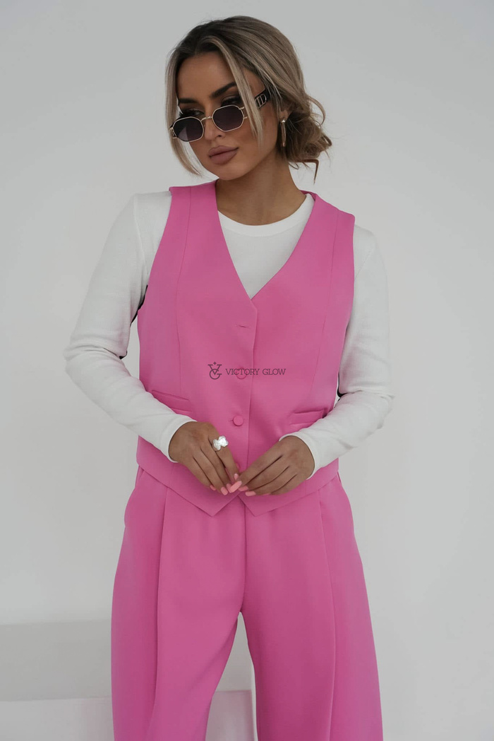 Komplet kamizelka i spodnie palazzo Bonna  pastelowy róż