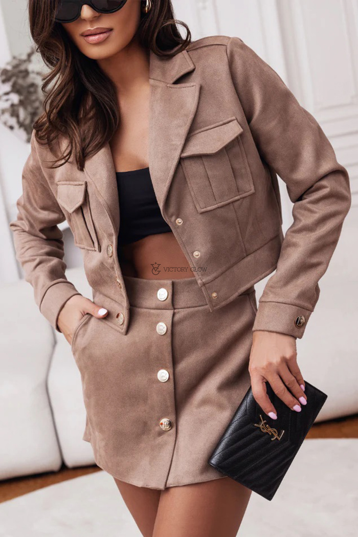 Komplet welurowy ze spódnio-spodenkami Bliss beżowy