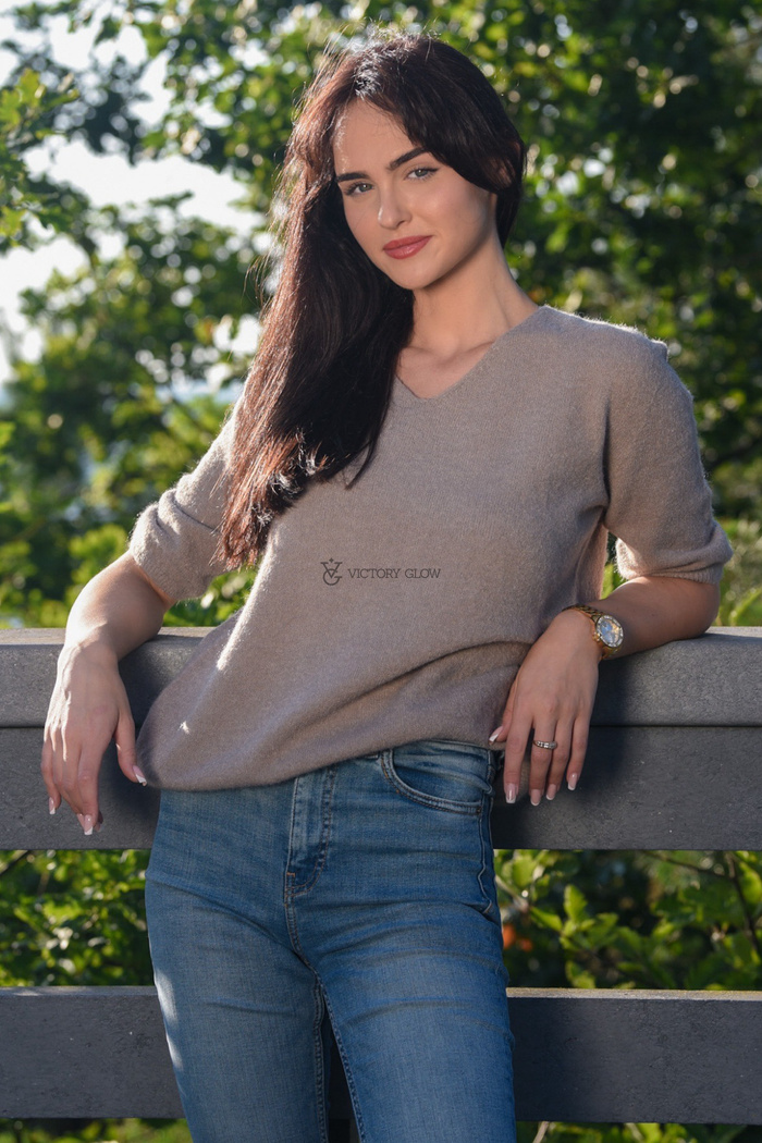 Miękki sweter Baby Alpaka z rękawem 3/4 beżowy