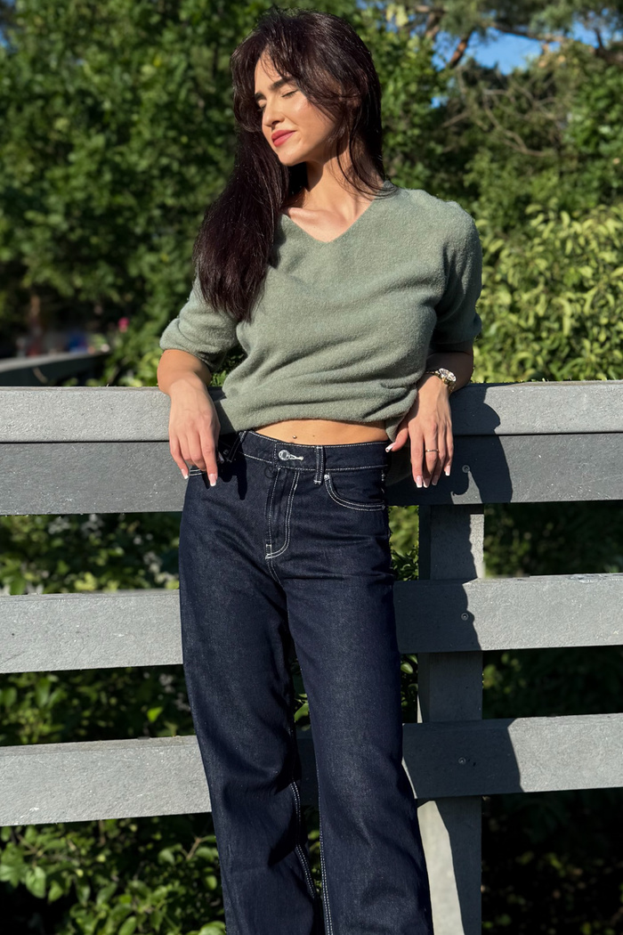 Miękki sweter Baby Alpaka z rękawem 3/4 zielony