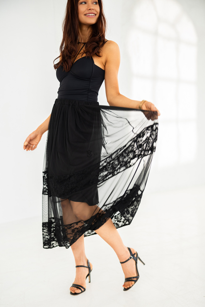 Tiulowa spódnica z koronką Stella czarna 