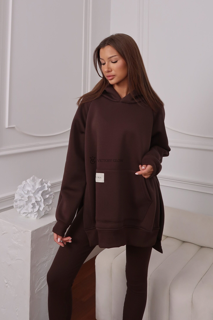 Komplet bluza z kapturem i legginsy Soho czekolada