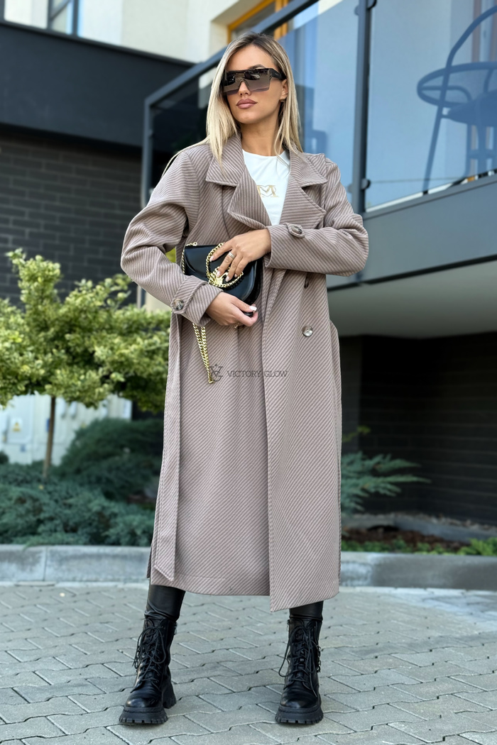 Klasyczny wełniany płaszcz bez podszewki Marina latte