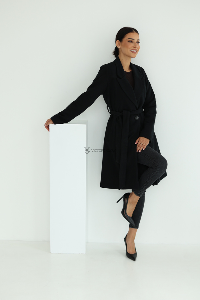 Elegancki płaszcz z paskiem Klara czarny