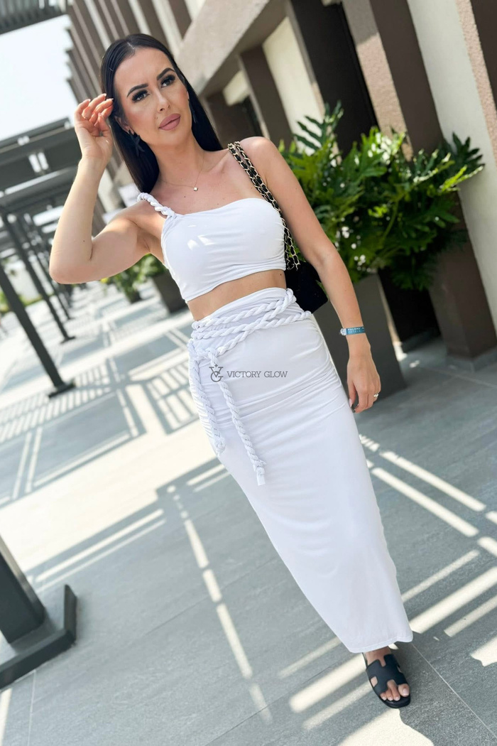 Komplet top i spódnica z marszczeniem Bea biały