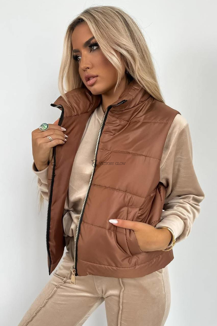 Kamizelka pikowana krótka Carla kamelowa