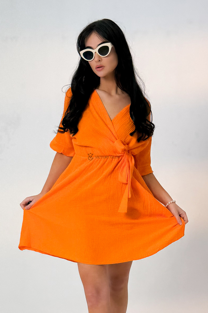 Sukienka muślinowa z kokardą Doris pomarańczowa