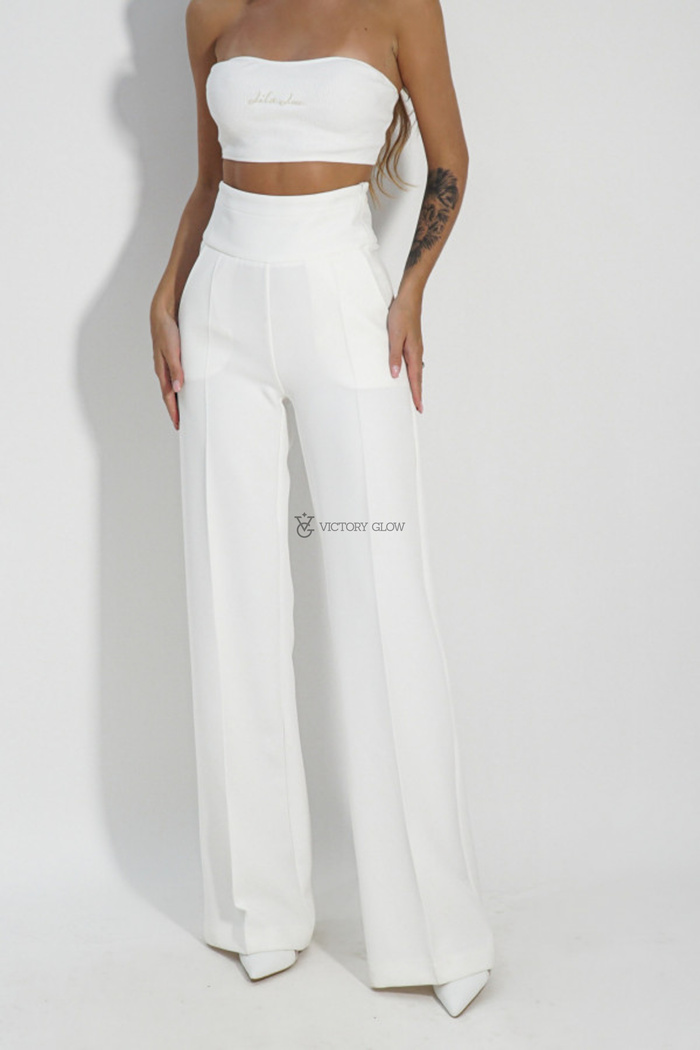 Eleganckie spodnie z szeroką nogawką Sanya Premium białe