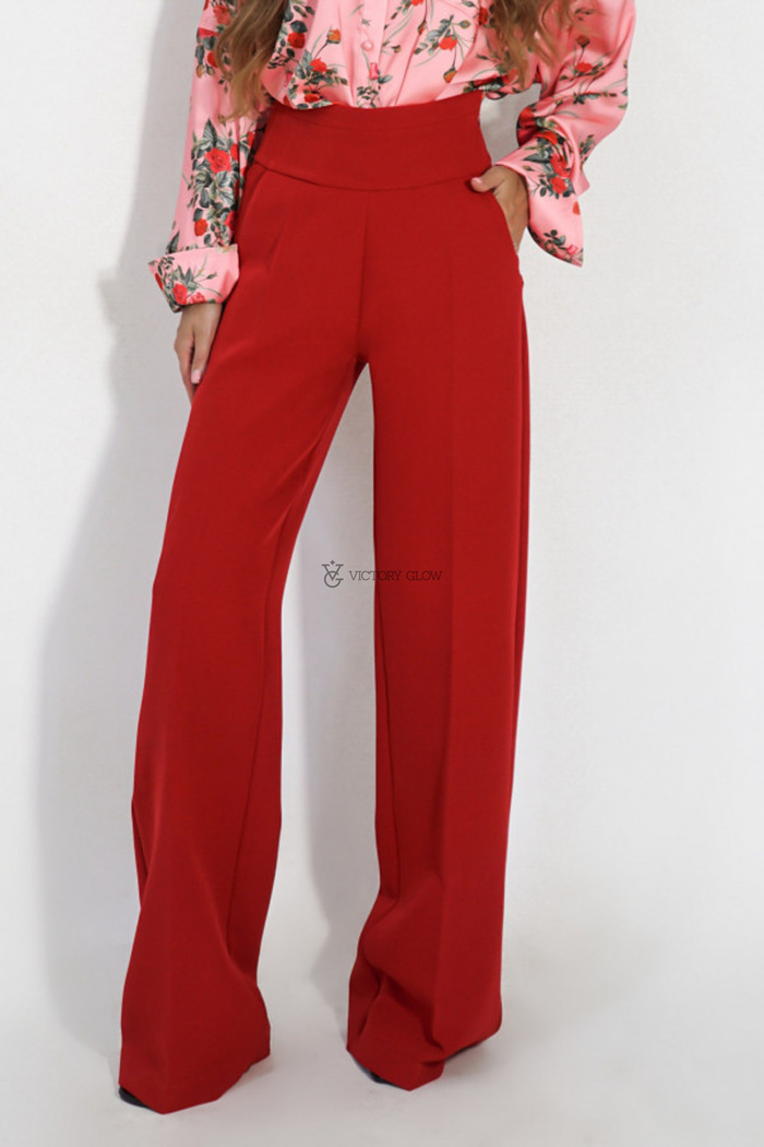 Eleganckie spodnie z szeroką nogawką Sanya  czerwone