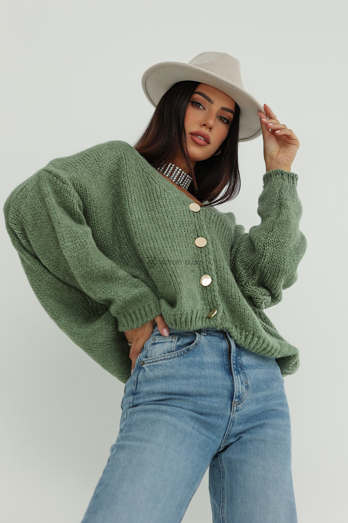 Sweter oversize zapinany na guziki Roma zielony