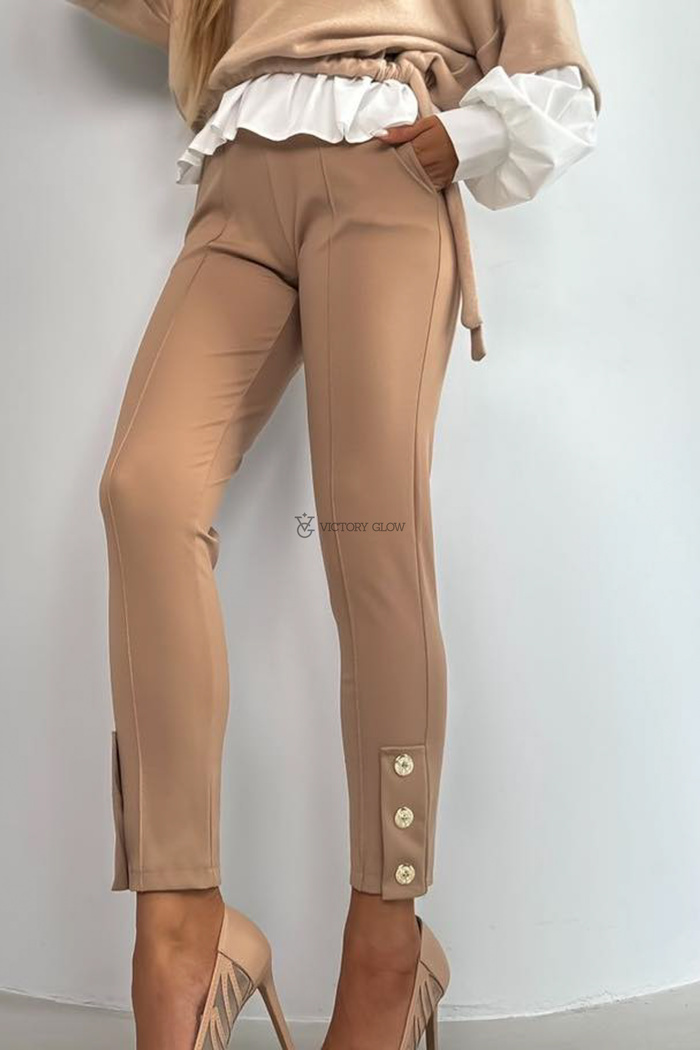 Dopasowane beżowe spodnie z wysokim stanem 