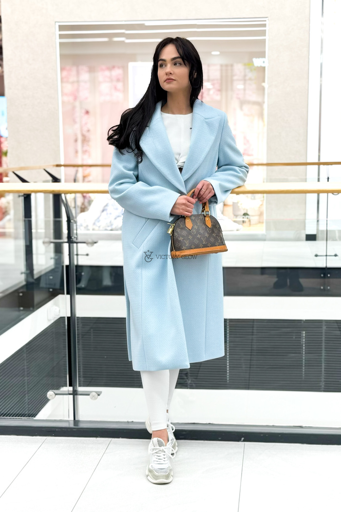 Klasyczny długi płaszcz wiosenny Grace  błękitny